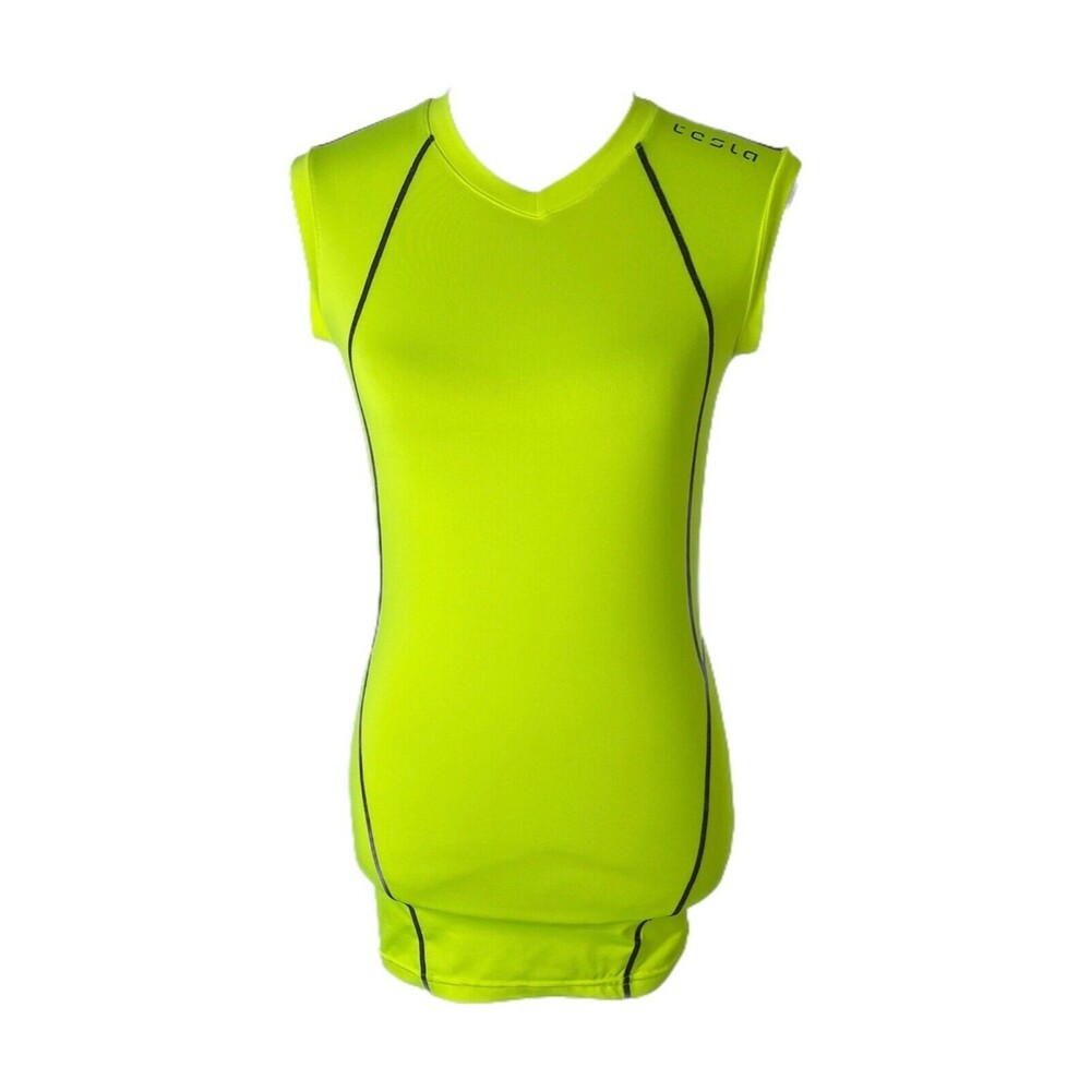 Tesla Women’s Tank Top Neon Yellow Athletic Sleeveless Authentic Size Small